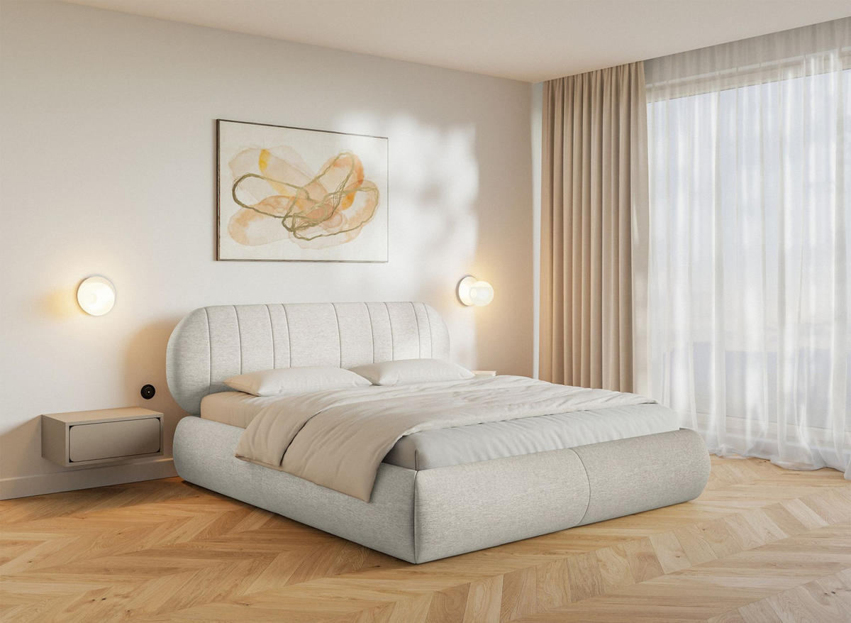POLSTERBETT Asmelio Creme 180x200 cm - Creme, Holz/Textil (180/200cm) - Selsey