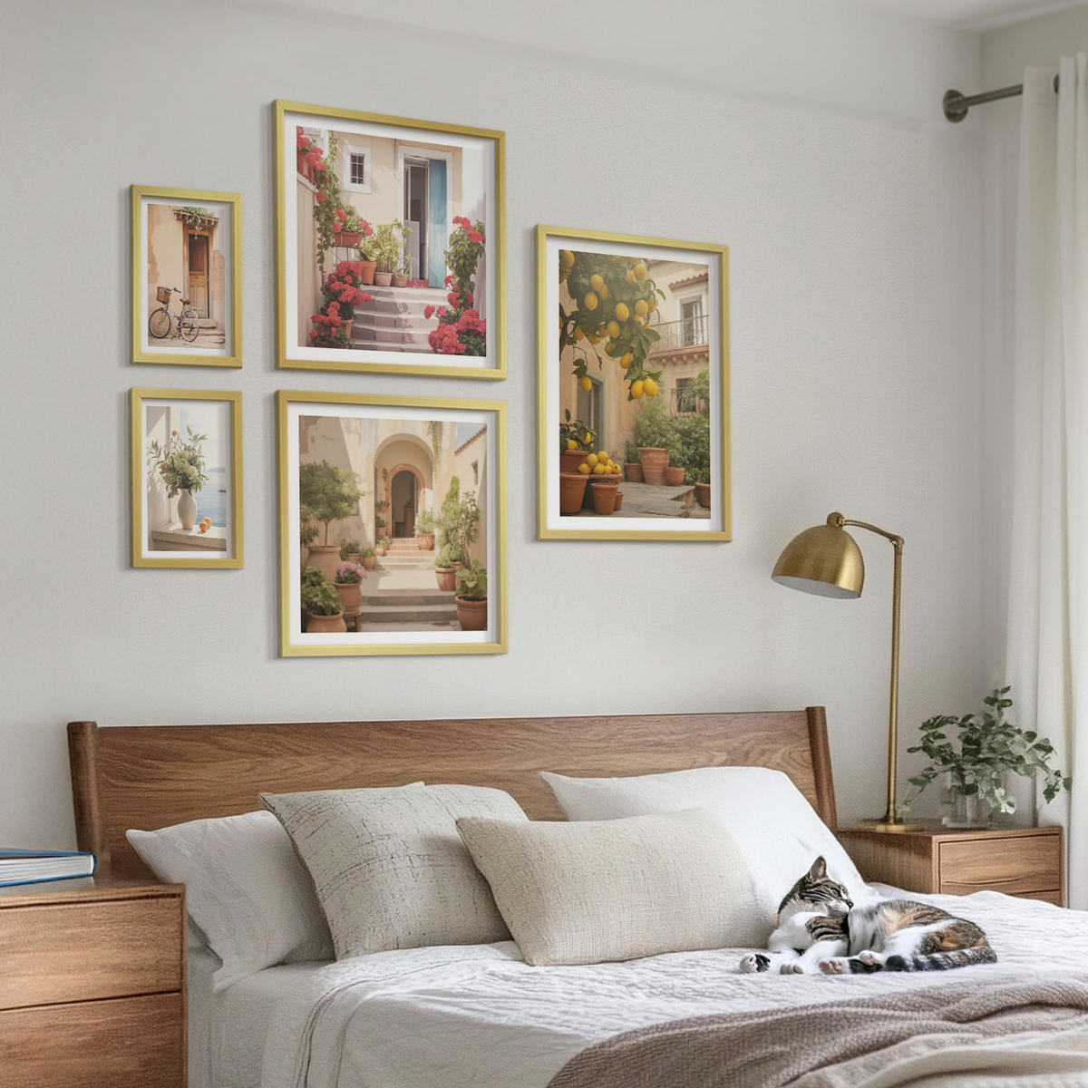 BILDER SET 5er Set - 50x50 cm & 20x30 cm & 40x60 cm Goldrahmen - Zitrusfrüchte in der Sonne - Goldfarben, Kunststoff (40/60cm) - TULUP