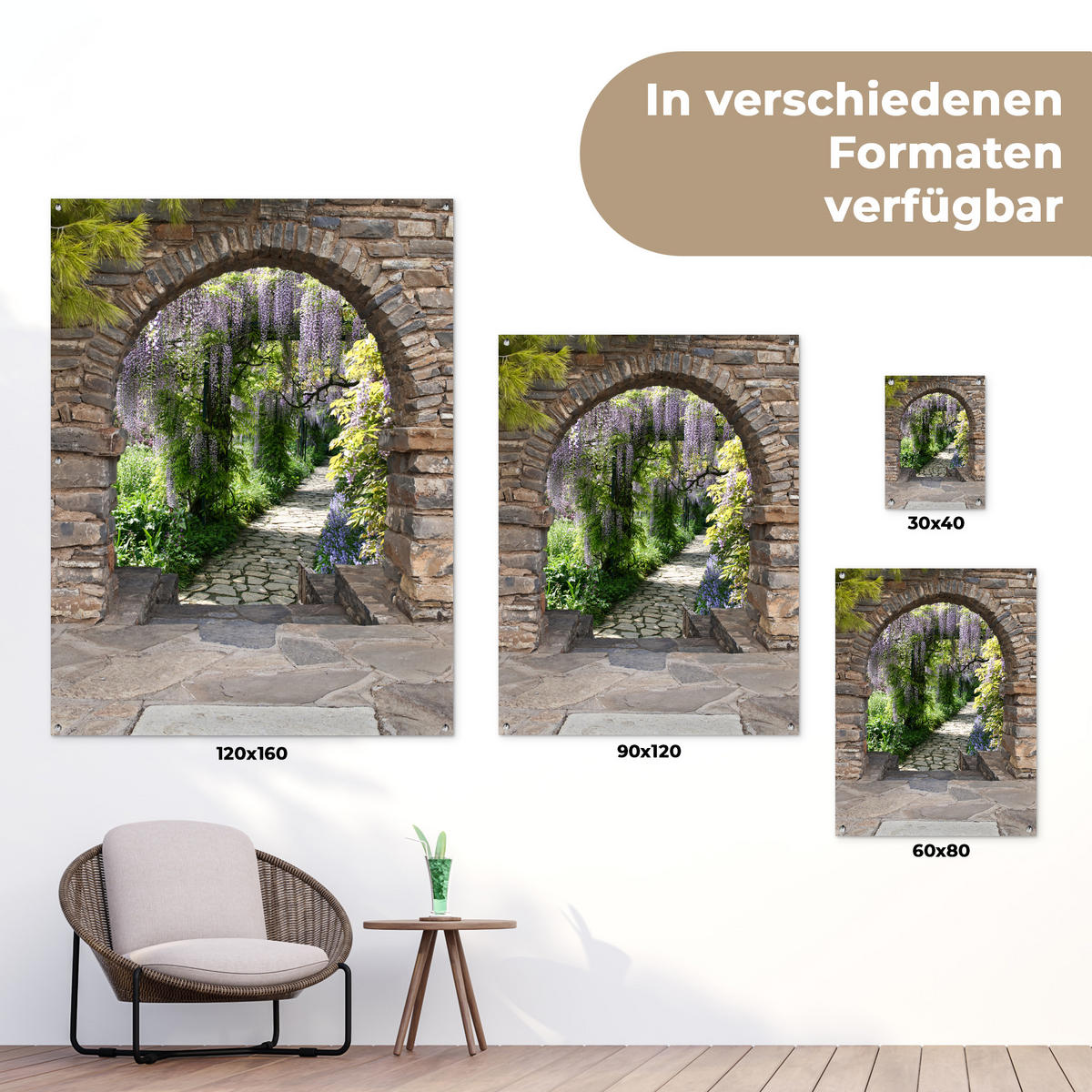 ZAHRADNÍ PLAKÁT Les - výhled - kameny - cesta 120x160 cm - šedohnědá, plast (120/160/0.2cm) - OnlyWow