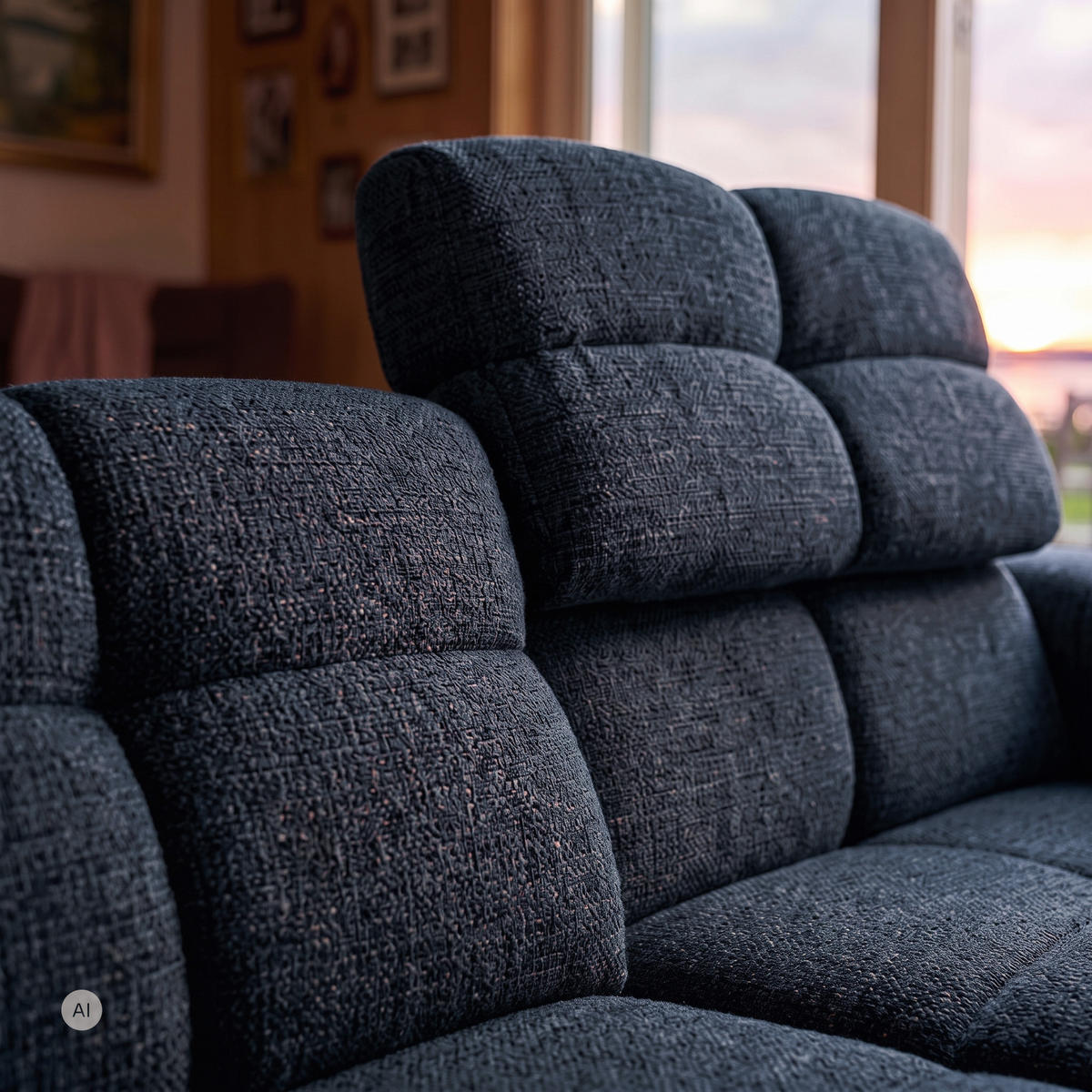 ECKSOFA TENDER Rechts mit Schlaffunktion und Verstellbare Kopfstützen, Chenille dunkelblau - Schwarz/Dunkelblau, Holz/Kunststoff (176/315cm) - Muffo