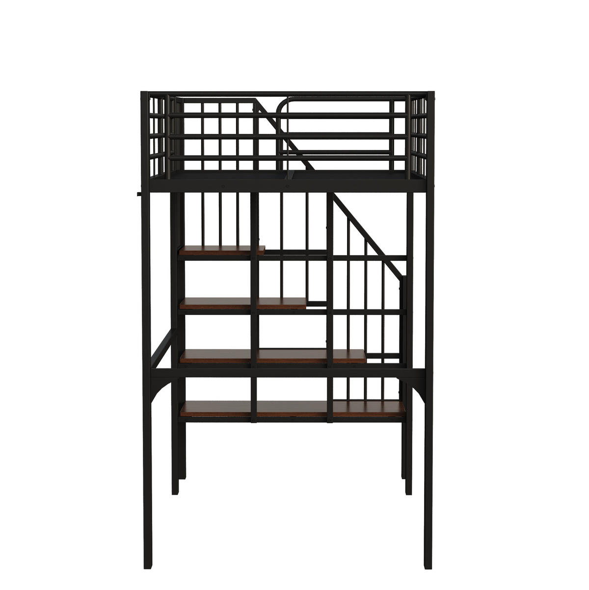 HOCHBETT 90/200 cm, Schwarz mit Stauraum und Treppe - Schwarz, Metall (90/200cm) - MIVRAY