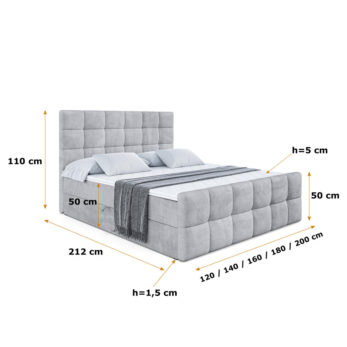 BOXBETT BRUGO-Z - 120 x 200 - H3 - Hellgrau - Hellgrau, Holzwerkstoff (120/200cm) - ALTDECOR
