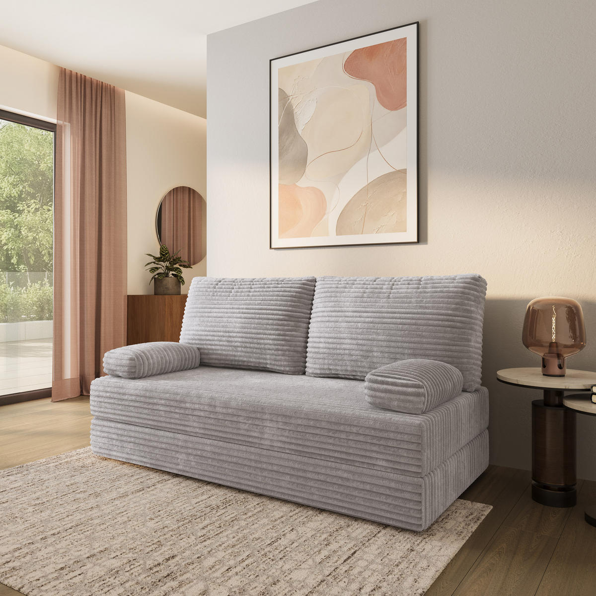 POHOVKA z pěny SILAR s funkcí spaní Manšestrová látka Světle šedá - šedá/světle šedá, textil (170/86/80cm) - MASSENO