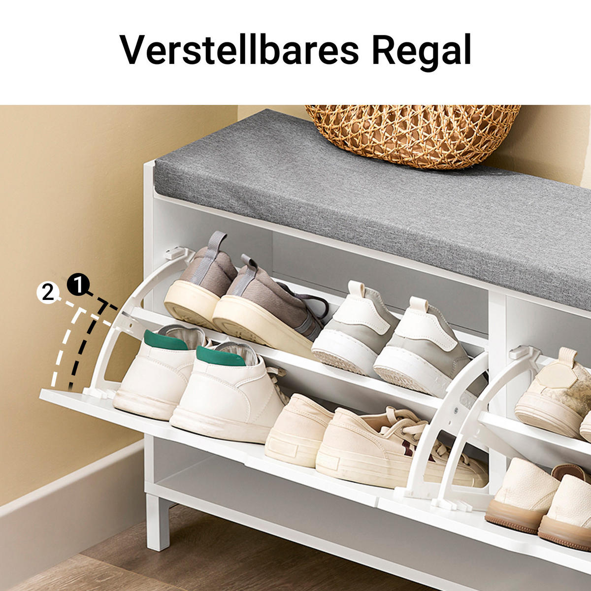 SCHUHSCHRANK mit Sitzfläche, Weiß, 105x52x24cm - Weiß, Holzwerkstoff/Metall (105/52/24cm) - SoBuy