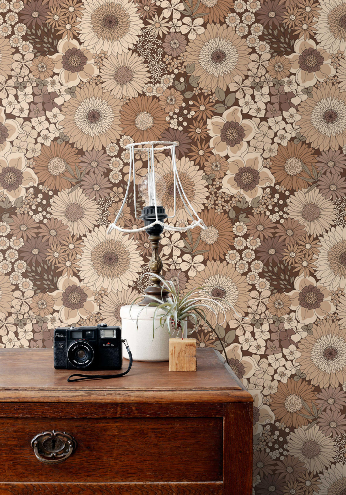 TAPETE Retro Blumen 50 x 900 cm - Braun, Papier (50/900cm) - ESTAhome