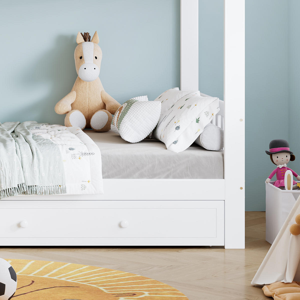 ETAGENBETT 90/200 cm & 90/200 cm in Weiß & Natur Kinderbett mit gerader Leiter und Geländern - Weiß, Holzwerkstoff (90/200cm) - STILVORA