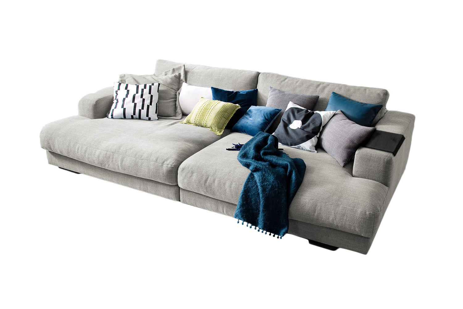BIG SOFA MIT TABLETT SCHWARZ MADELINE Silber Webstoff - Silberfarben/Schwarz, Kunststoff/Textil (290/85/170cm) - KAWOLA