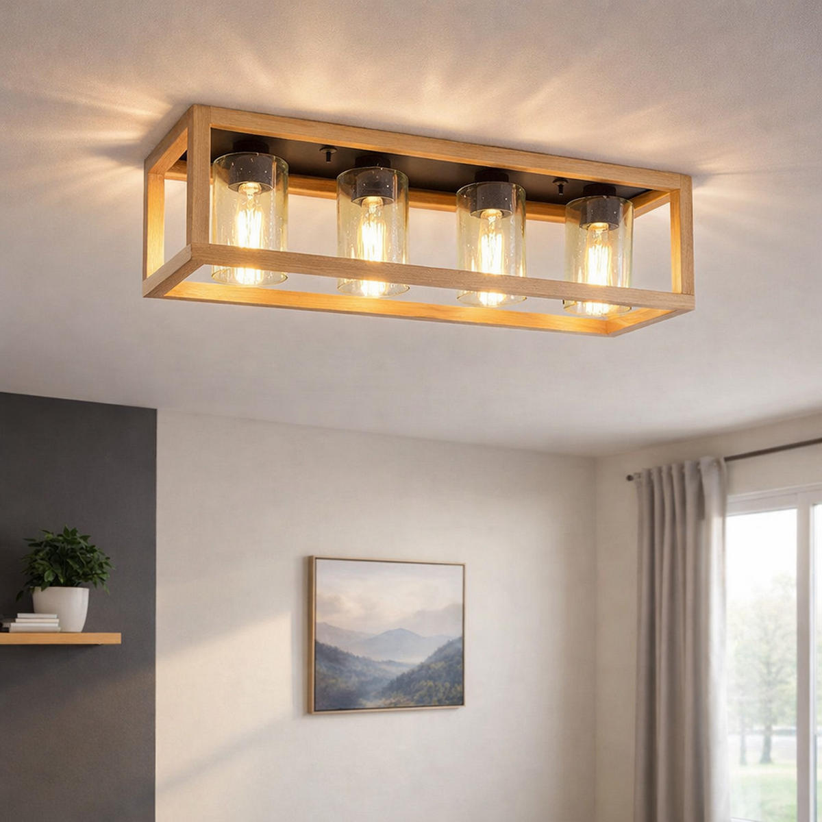 DECKENLEUCHTE Holzoptik Braun - Braun, Glas (75/20/22.5cm) - Globo Lighting