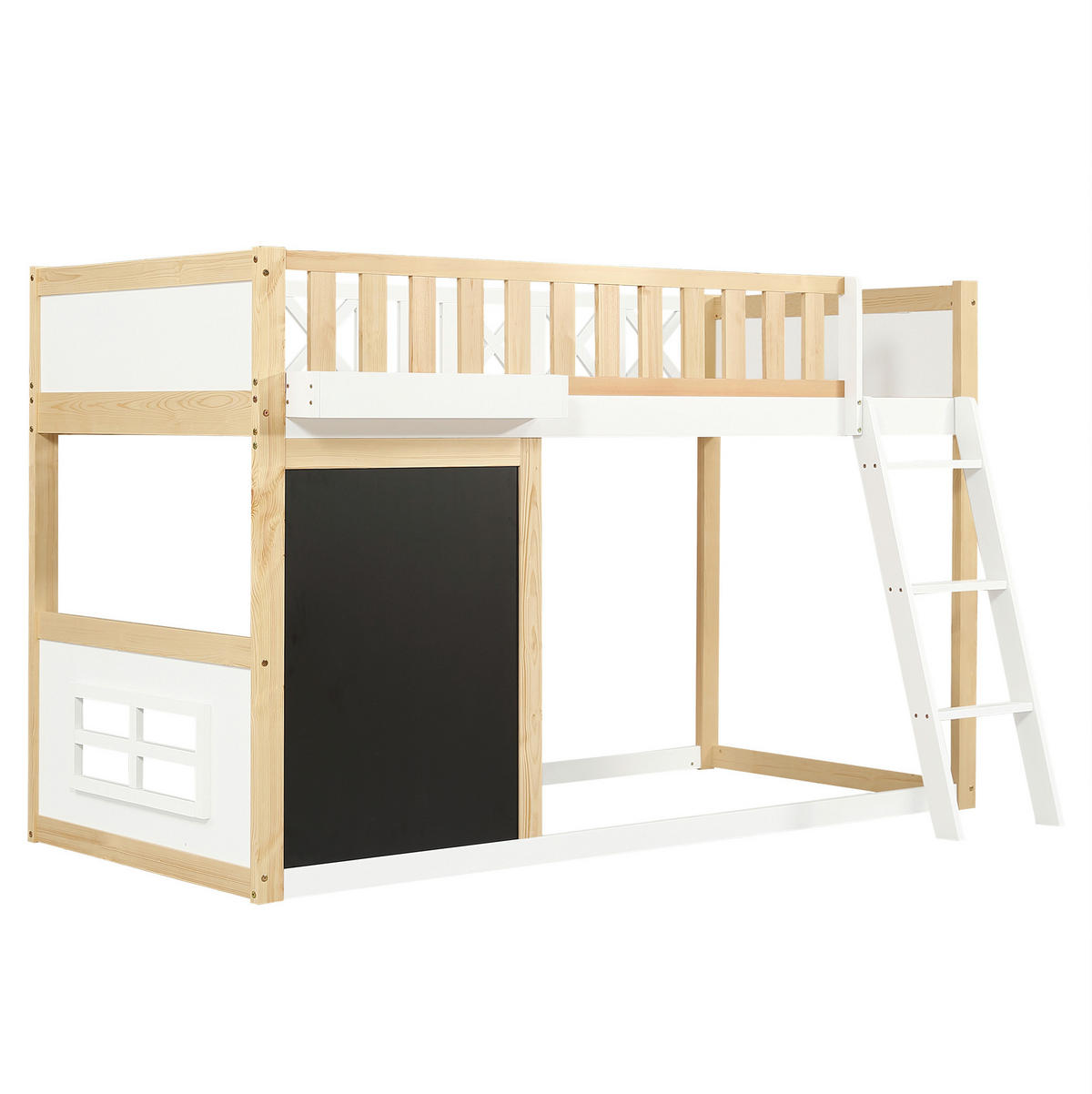 HOCHBETT 90/200 cm mit Tafel, Aufbewahrungsbox und Schrägleiter, Weiß/Natur - Weiß, Holzwerkstoff (90/200cm) - Redom