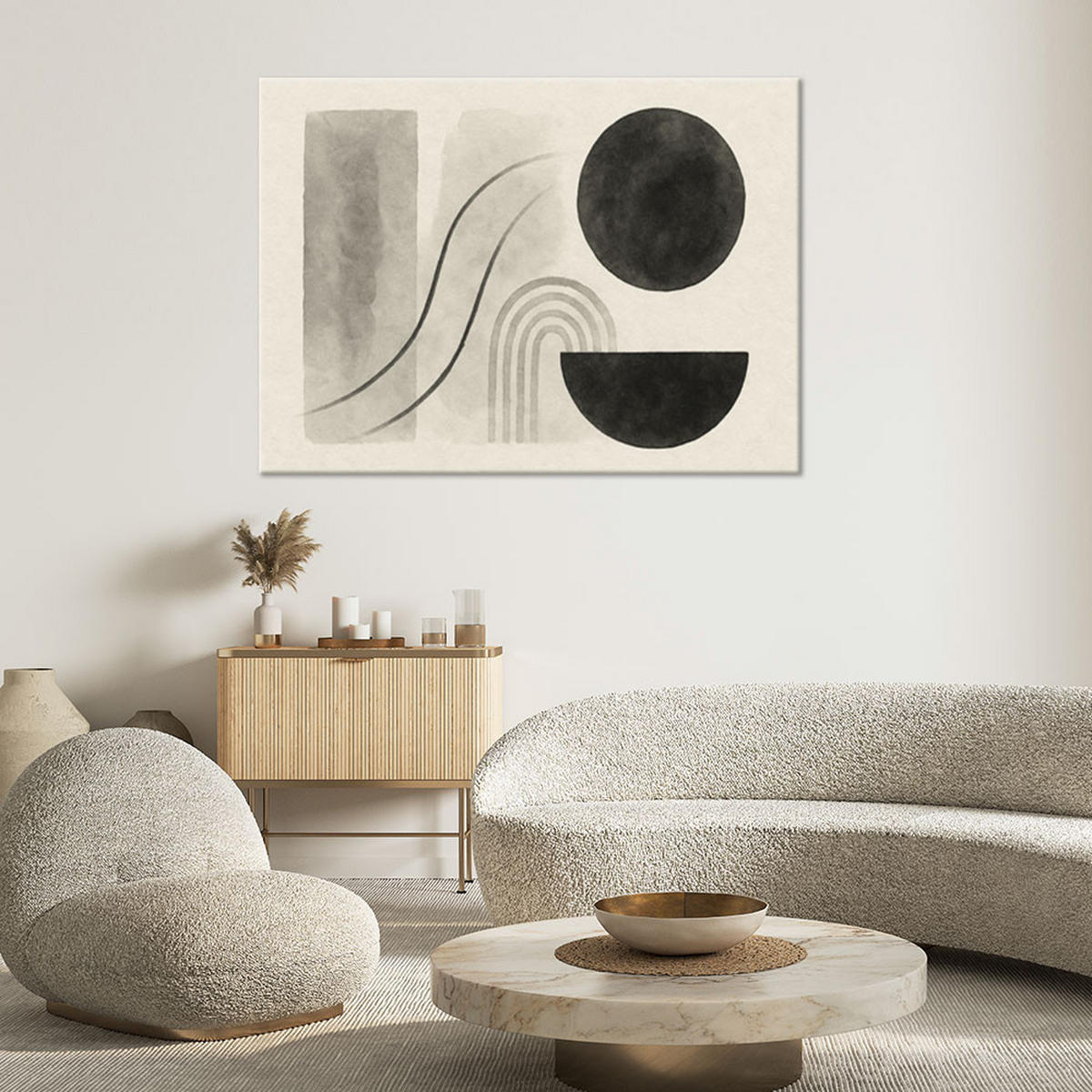 LEINWANDBILD Geometrie Abstraktion Aquarell Beige 60x40cm - Grau, Textil (60/40cm) - Feeby