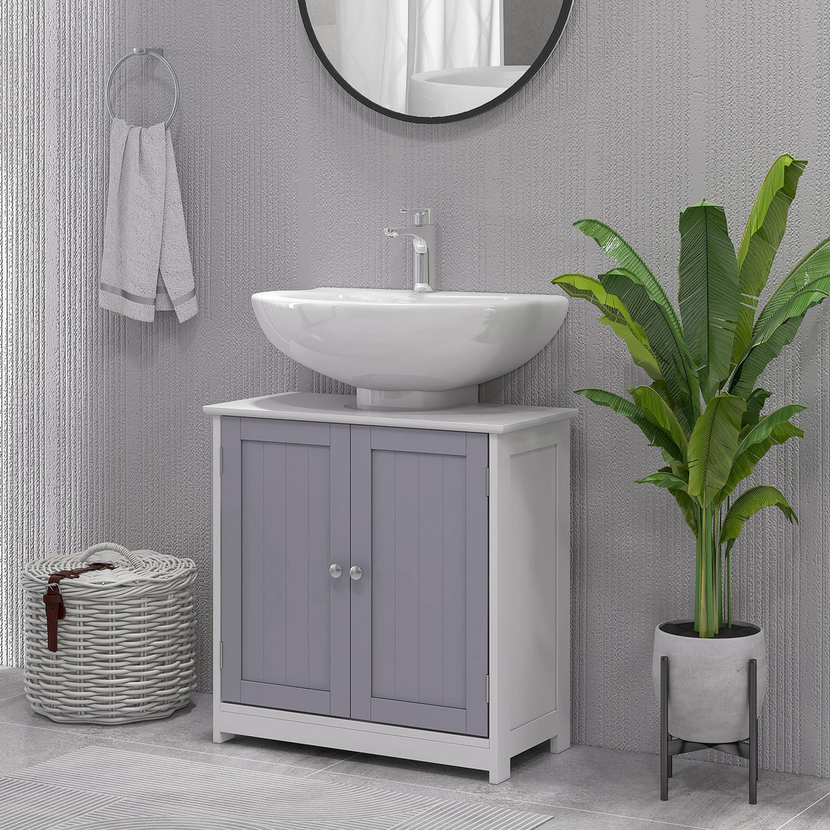 WASCHBECKENUNTERSCHRANK Grau und Weiß 1 Stück - Grau, Kunststoff (60/60/30cm) - GiPP