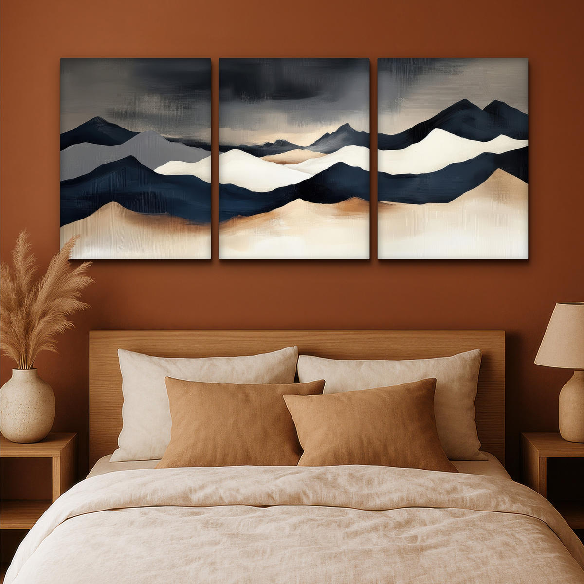 LEINWANDBILD 3er Set Landschaft - Abstrakt - Modern 180x80 cm - Dunkelblau, Textil (180/80cm) - MuchoWow