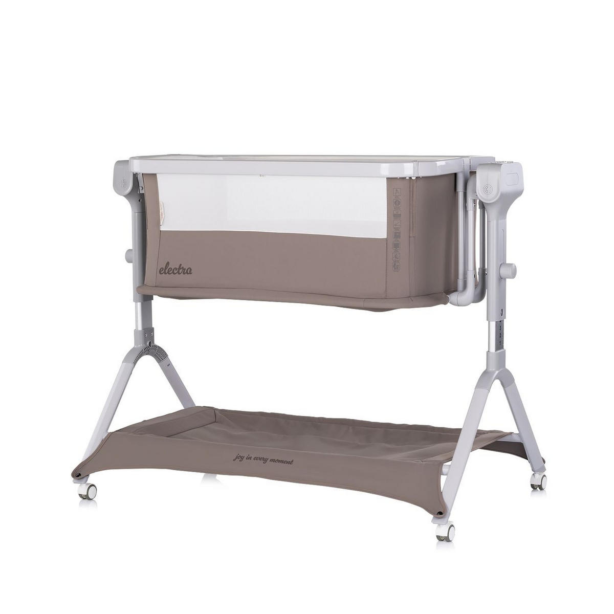 BEISTELLBETT Electra hellbraun 113 x 72 cm, Schaukelfunktion, 5-fach verstellbar, Moskitonetz, Korb - Braun, Metall (52/83cm) - Chipolino