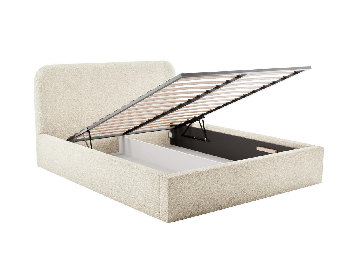 POLSTERBETT LAVINO 180x200 mit Bettkasten & Metallgestell – Bouclé Stoff MONTE Creme - Creme, Textil (180/200cm) - Luxkor24