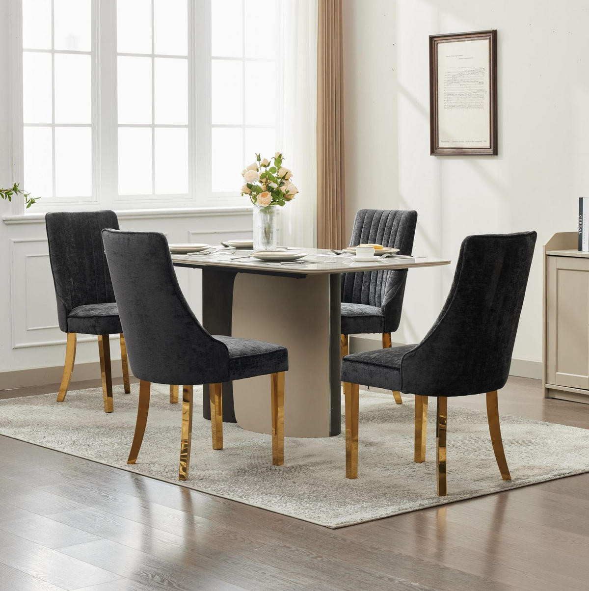 ESSZIMMERSTÜHLE mit hoher Rückenlehne Chenille Schwarz 2er-Set - Schwarz, Metall (50/95/65cm) - Meubliv