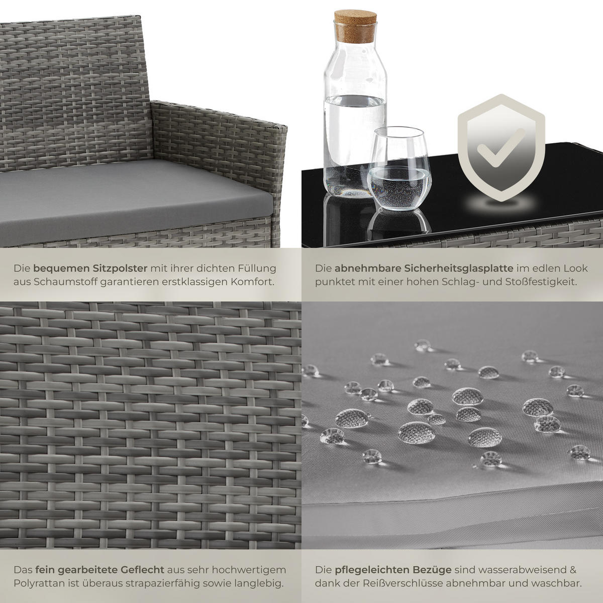 RATTAN GARTENSET Palese,Sofa 250 kg, je Sessel 120 kg,grau - Grau, Kunststoff - tectake