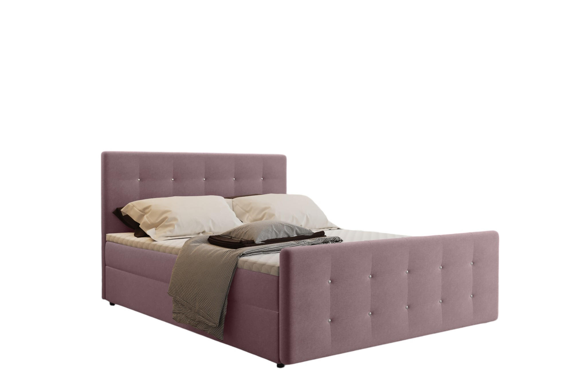 Kaiser Möbel KONTINENTÁLNÍ POSTEL s úložným prostorem, matrací a topperem AMOR Růžová 160x200 cm H2-Pocket