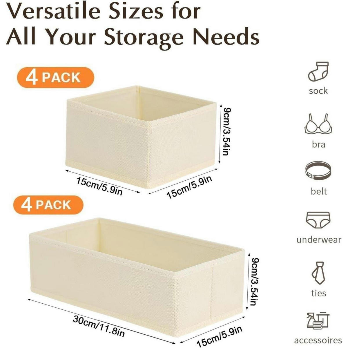 SCHUBLADEN Organizer 8-teiliges Set Klassisches Beige - Multicolor, Textil (15/9/30cm)