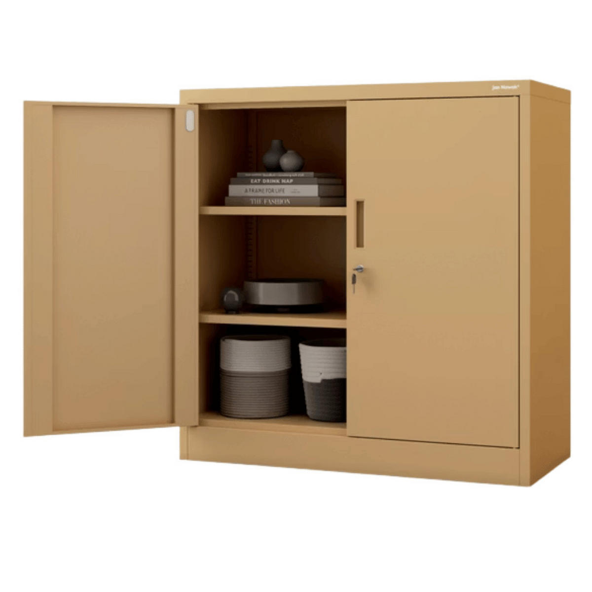 AKTENSCHRANK abschließbar KADO mit Flügeltüren 93x90x40cm Beige - Beige, Metall (90/93/40cm) - DELUKE