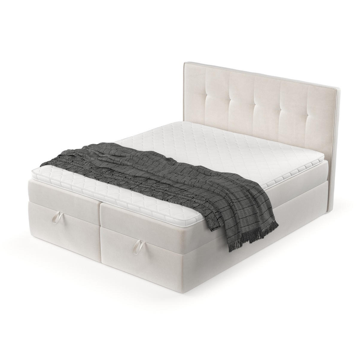 BOXBETT Tivra 160/200 cm Creme im Paros Stoff - Creme/Schwarz, Holz/Holzwerkstoff (160/200cm) - AltaBeds