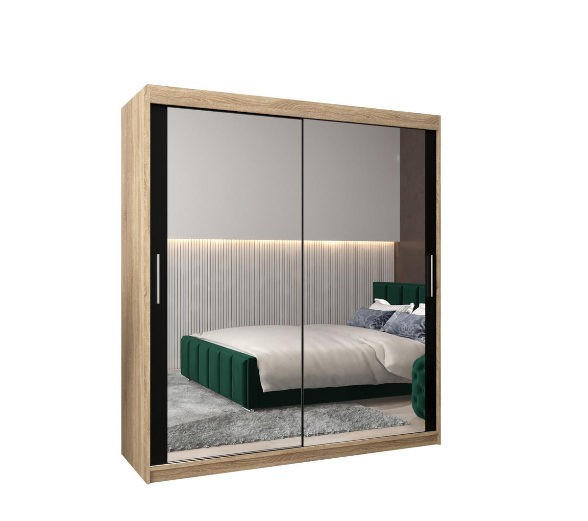 SCHWEBETÜRENSCHRANK 200/180/62 2-türig - Silberfarben/Schwarz, Holz/Kunststoff (180/200/62cm) - Abiks Möbel