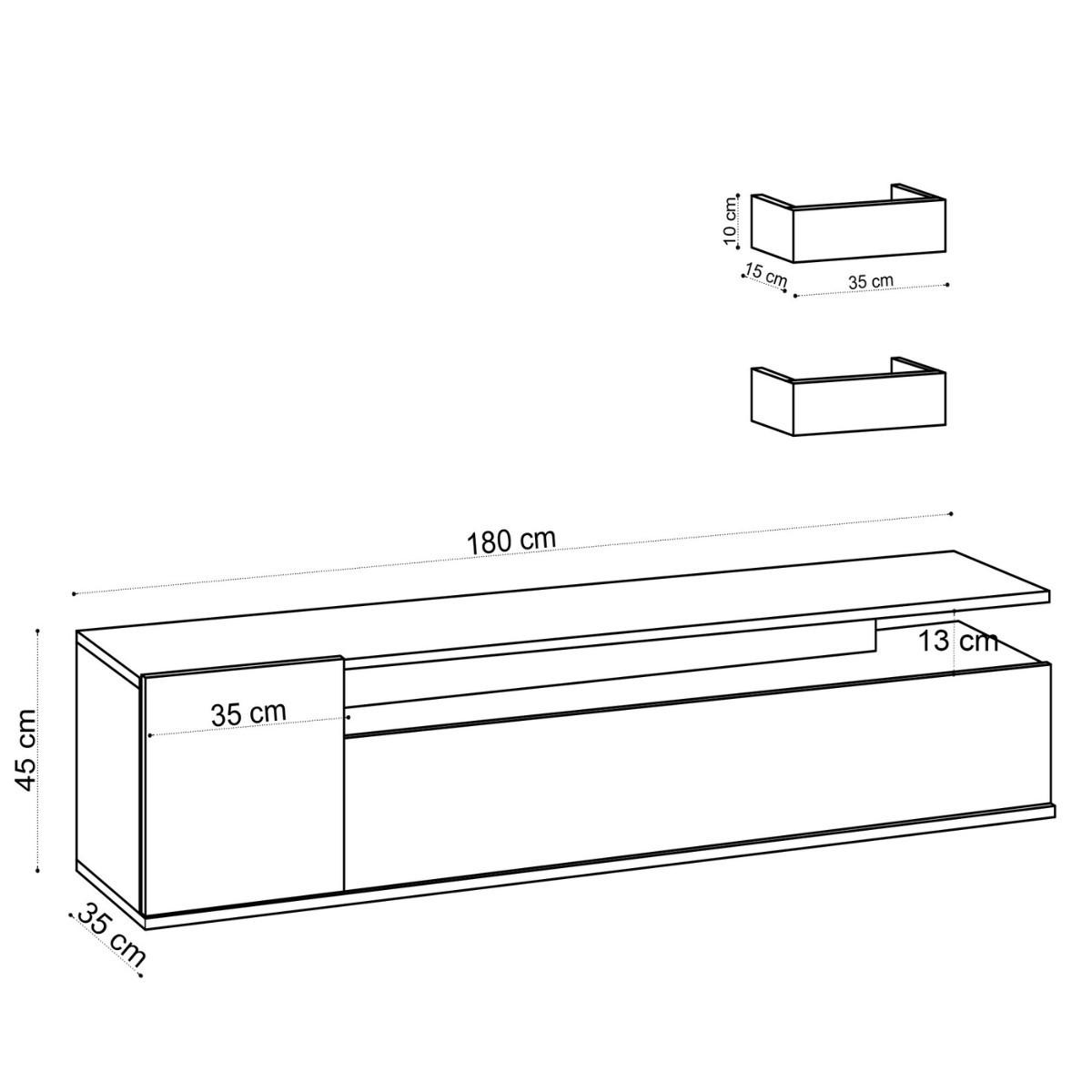 TV-SCHRANK eiche dekor - alika 180/35/45 cm - Eschefarben, Holzwerkstoff (35/45/40cm) - Calicosy