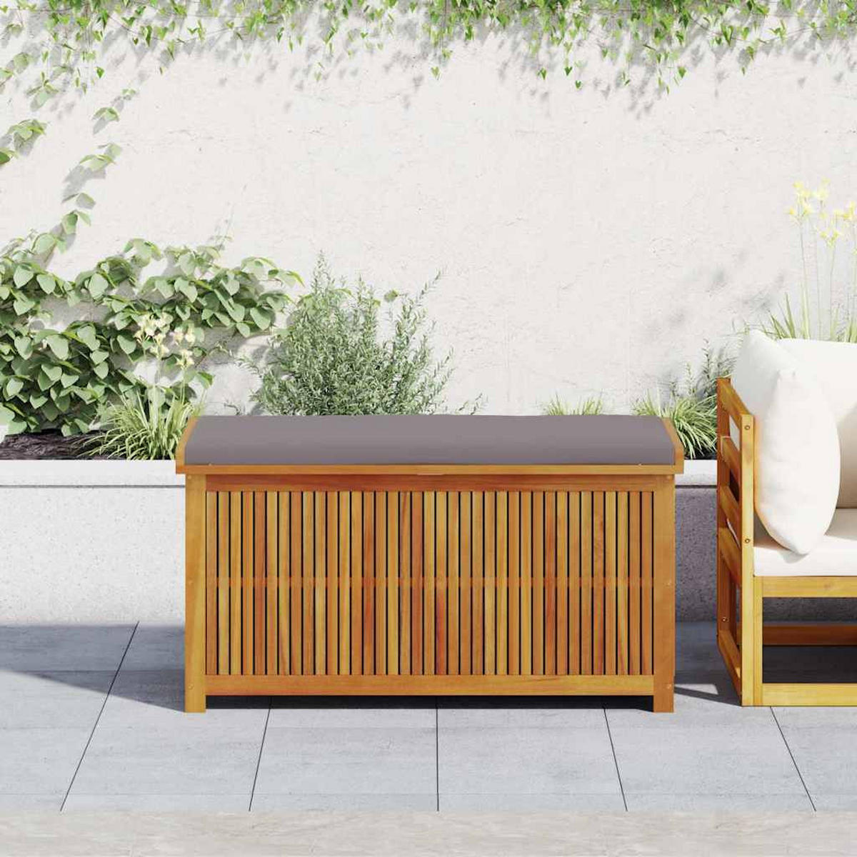 OUTDOOR-KISSENBOX 113/50/60,5 Cm Massivholz Akazie - Dunkelgrau, Holz (50/60.5/113cm) - vidaXL