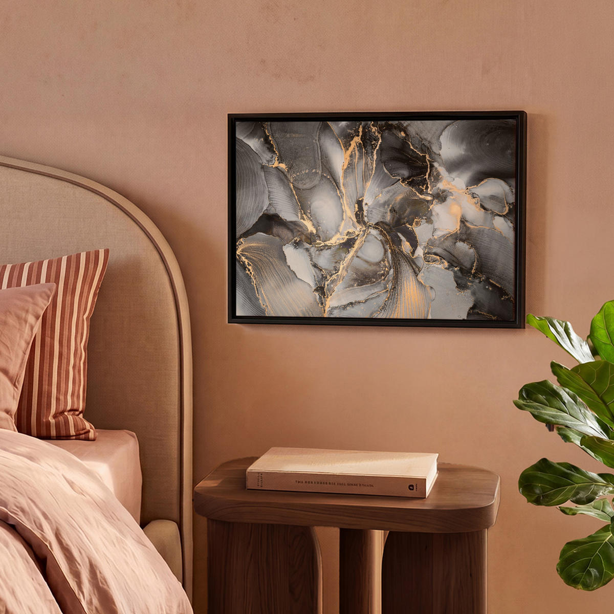 LEINWAND Bilder mit Rahmen - Grau - Luxus - Gold - Marmor - 40x30 - Dunkelgrau, Textil (40/30cm) - MuchoWow
