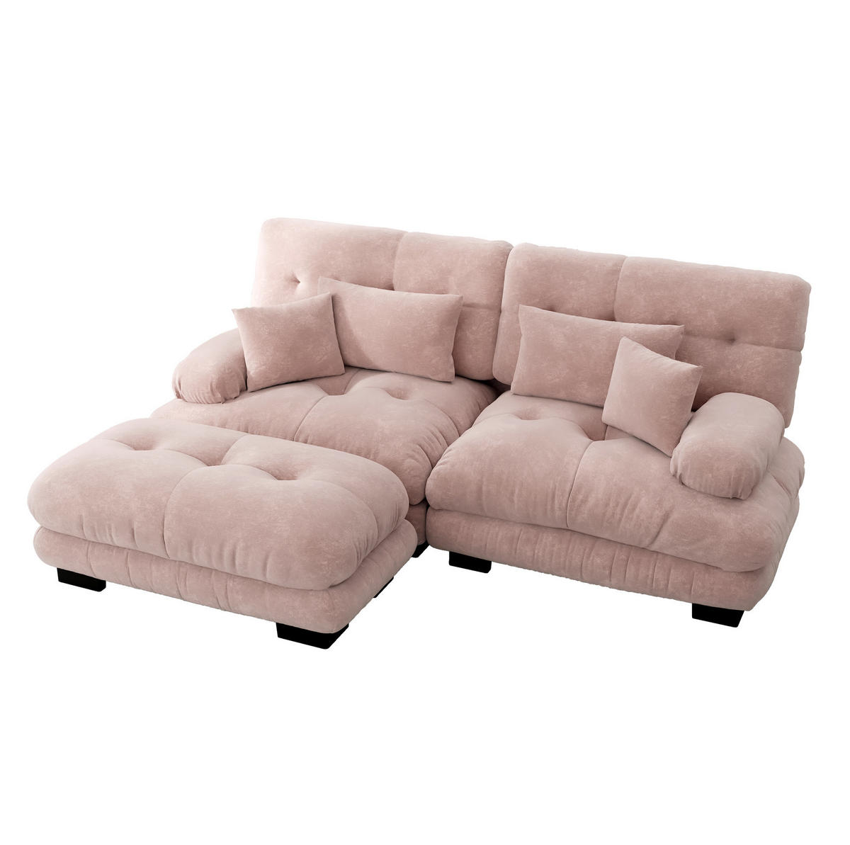 ECKSOFA 220/145/81 cm pink aus Chenille mit Ottomanen und Kissen - Pink, Textil (145/220cm) - OKWISH