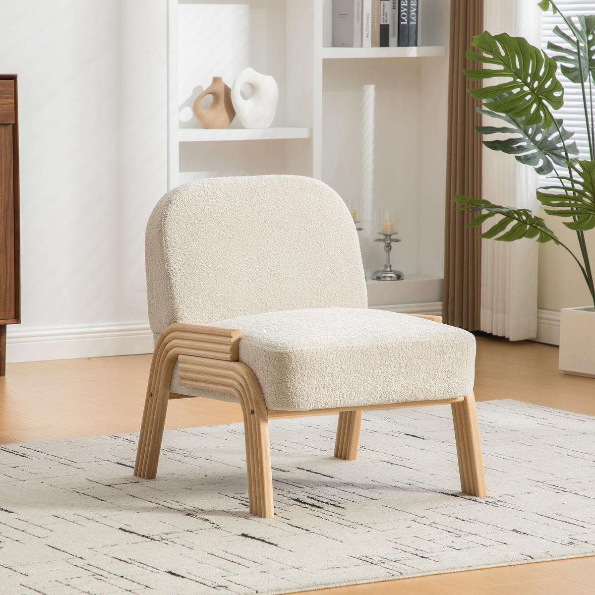 LOUNGESESSEL Chenille-Bezug mit Holzgestell, DE-42395, Beige - Beige, Holzwerkstoff (61/78/72cm) - ComfortXL