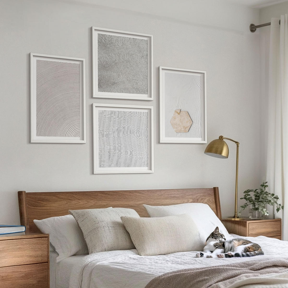 WANDBILDER 4er-Set - 50x50 cm & 40x60 cm Weißer Rahmen - Leichte Boho-Sandtexturen - Weiß, Kunststoff (50/50cm) - ArtPrintCave