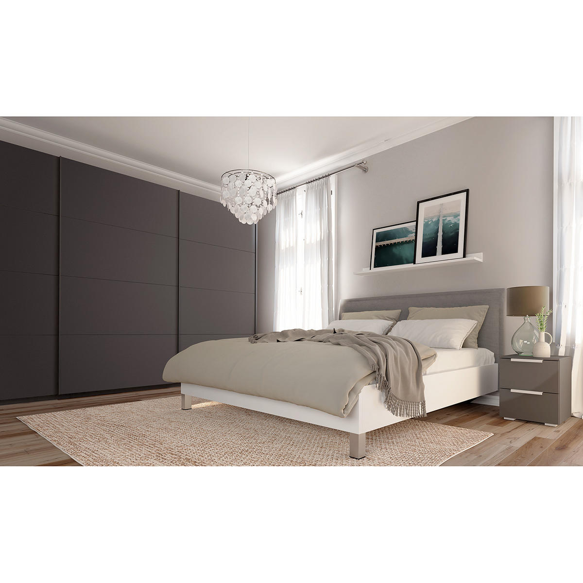 SCHWEBETÜRENSCHRANK - Graphitfarben, Holzwerkstoff (360/236/69cm) - home24