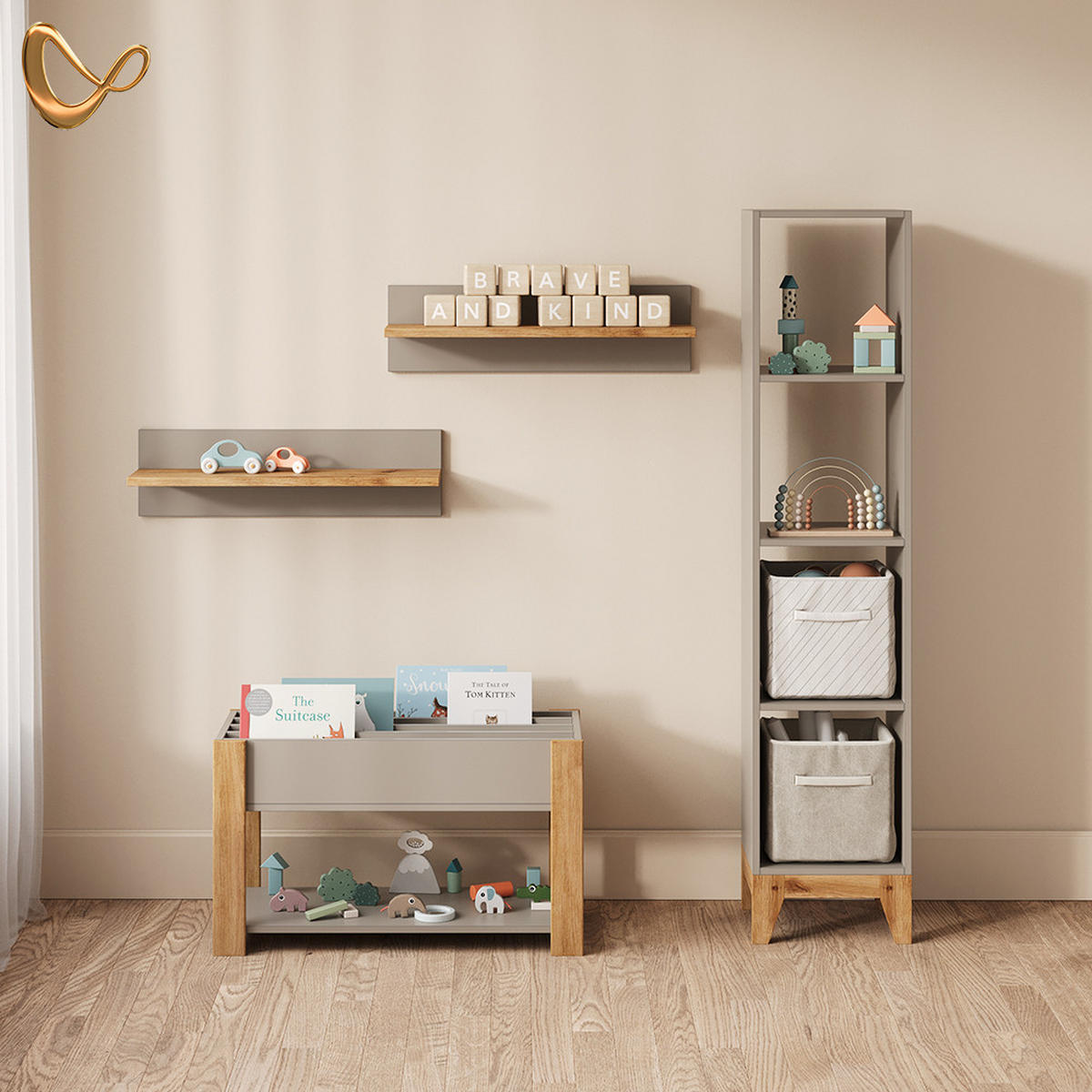 KINDERREGAL Mailo Cashmere/Artisan 35.2 x 159.5 cm - Kaschmir/Eiche Artisan, Holzwerkstoff (35.2/159.5/30cm) - Livinity®