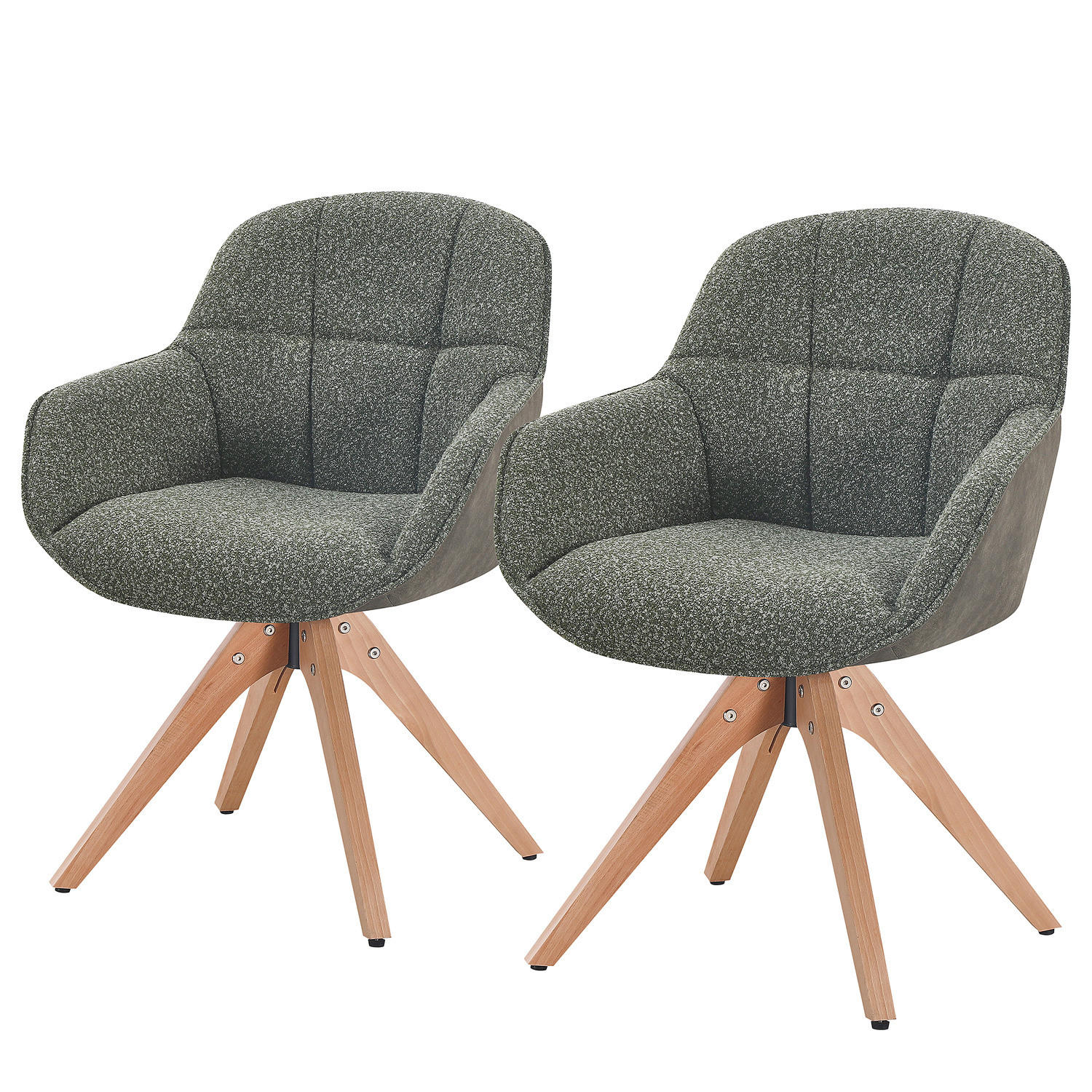 DREHBARER ARMLEHNENSTUHL - 2er-Set - Braun/Grün, Textil/Metall (63/86/62cm) - home24