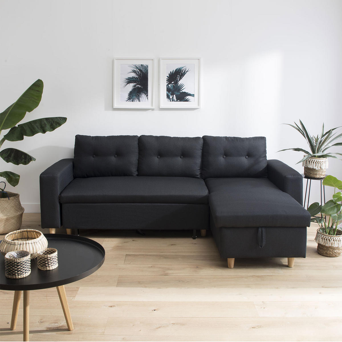 ECKSOFA WADE Anthrazitgrau 3 Plätze - Grau, Textil (146/229cm) - Happy Garden