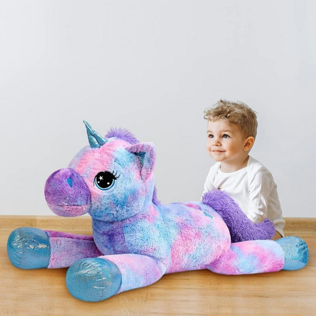 PLÜSCHTIER Einhorn 80 cm, blaues Regenbogen-Kuscheltier - Multicolor, Textil (16/19.1cm)