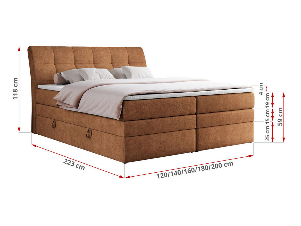 BOXSPRINGBETT GOLD-10 KING 120/200 Orange Struktur - H3 - Orange, Holz/Textil (120/200cm) - MKS