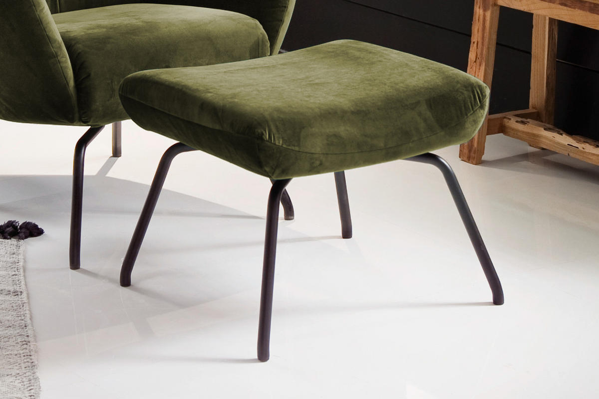 SESSEL MIT HOCKER LOTTE Dunkelgrün Velvet - Dunkelgrün/Schwarz, Textil (79/117/82cm) - KAWOLA