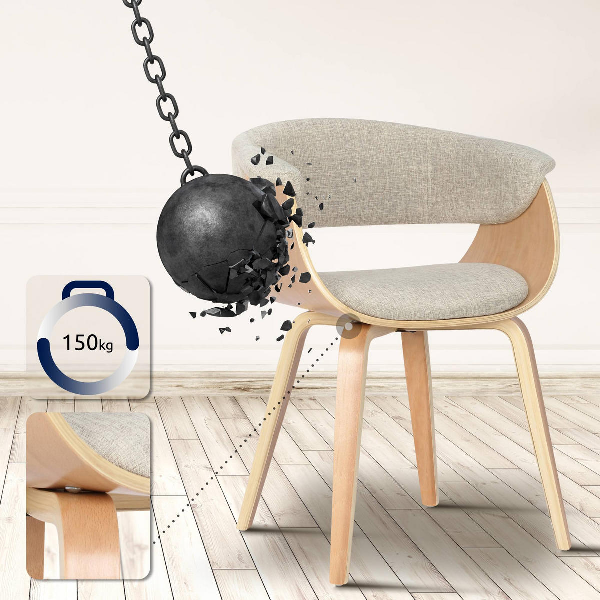 STUHL Stoff Creme - Eukalyptusholzfarben/Creme, Holz/Textil (60/75/55cm) - CLP