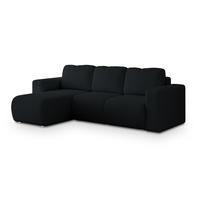 ECKSOFA RINOVA Schwarz Boucle-Stoff mit Schlaffunktion - Schwarz, Holz (250/143cm) - MASSENO