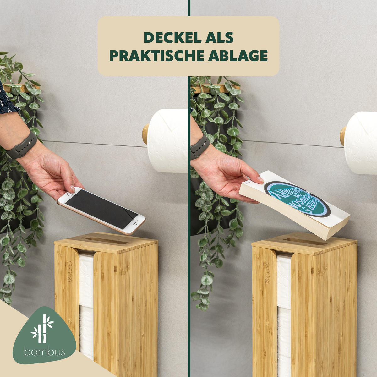 TOILETTENPAPIERAUFBEWAHRUNG, Bambus, eckig - Braun, Holz (14.5/34/14.5cm) - eluno