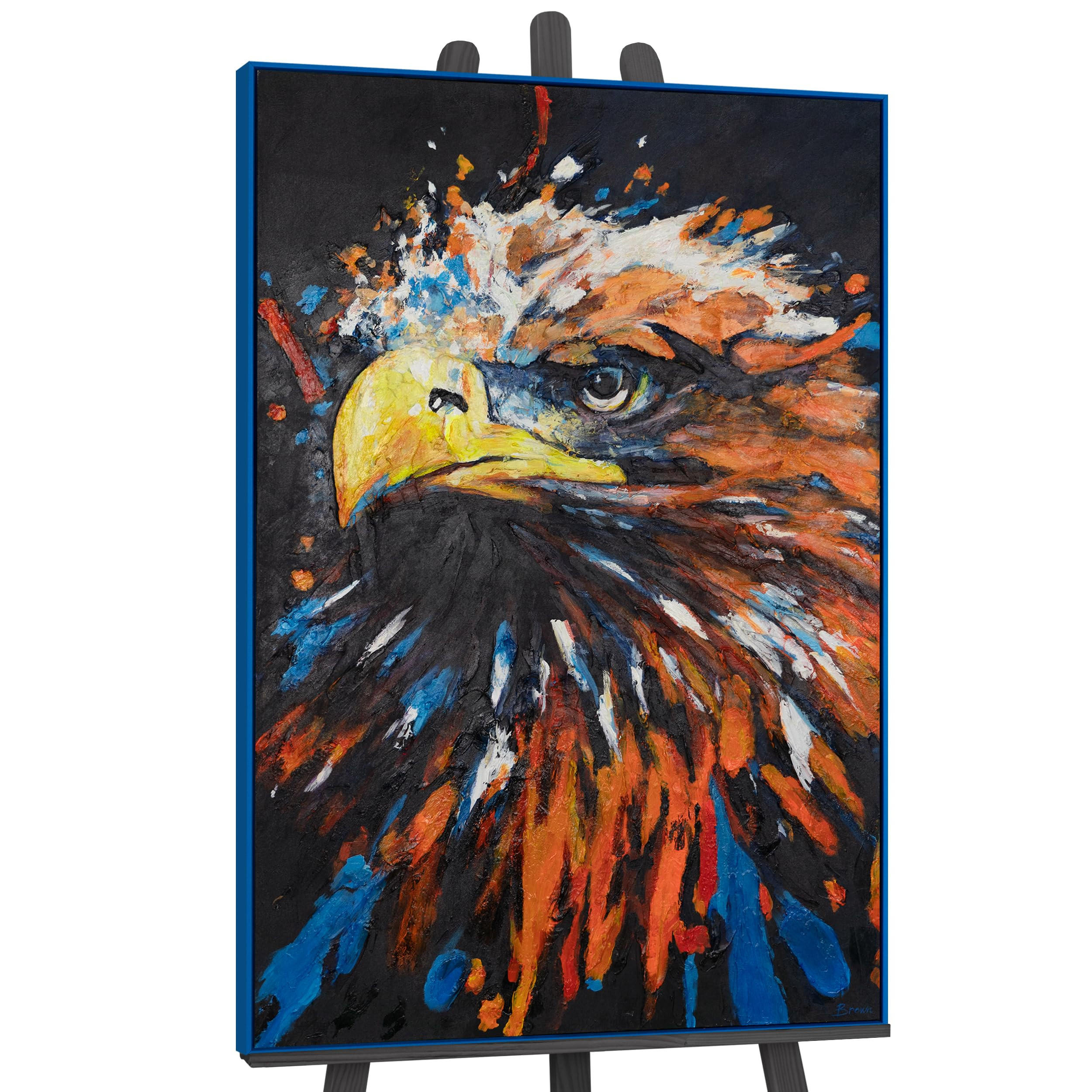 GEMÄLDE Mächtiger Adler Schattenfugenrahmen Blau 140x100 cm - Blau, Holz (140/100cm) - YS-art gallery
