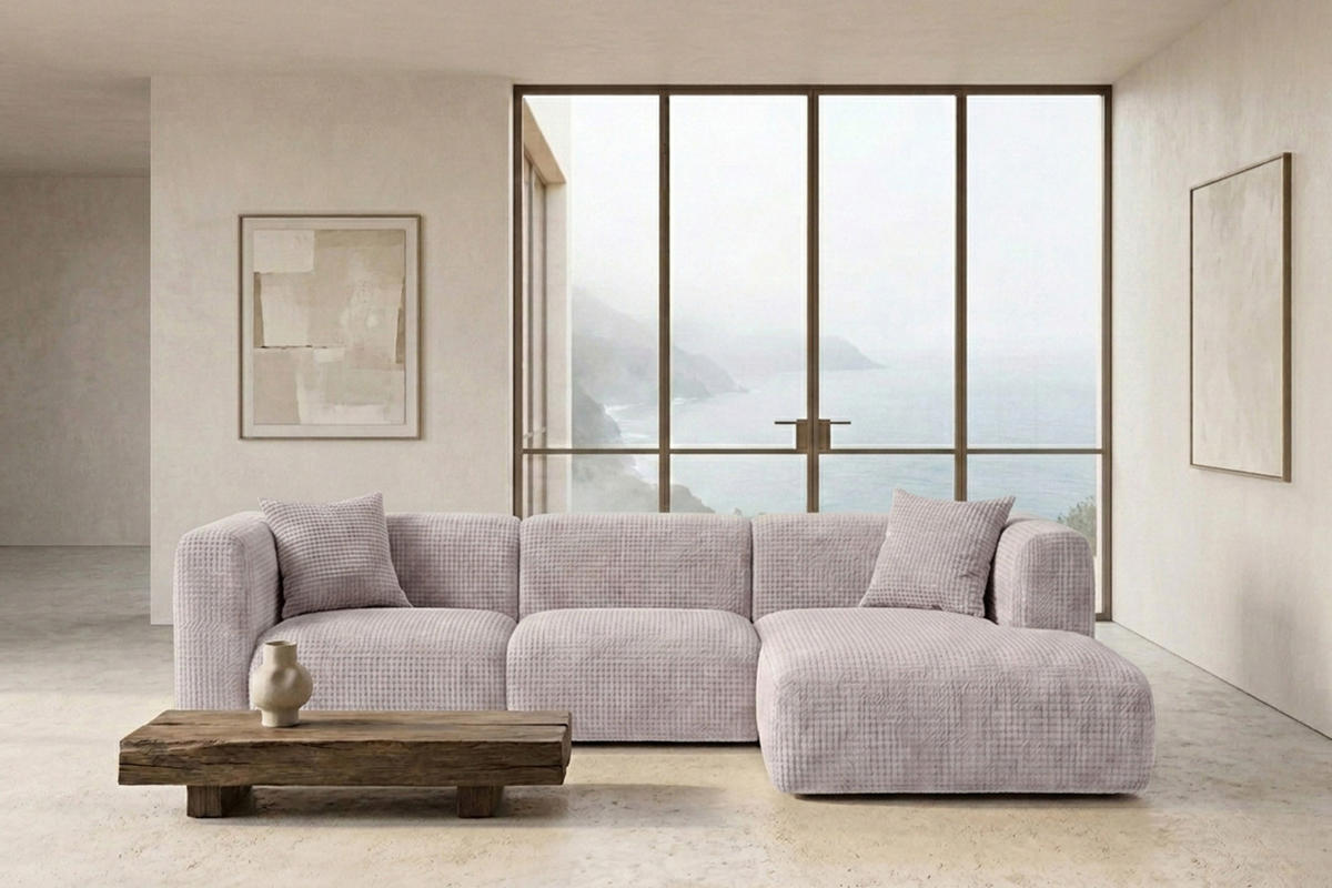 ECKSOFA L-Form, Chenille-Stoff Cremona, Hellgrau, Rechts, GRETA - Hellgrau, Holz (318/179cm) - Kaiser Möbel