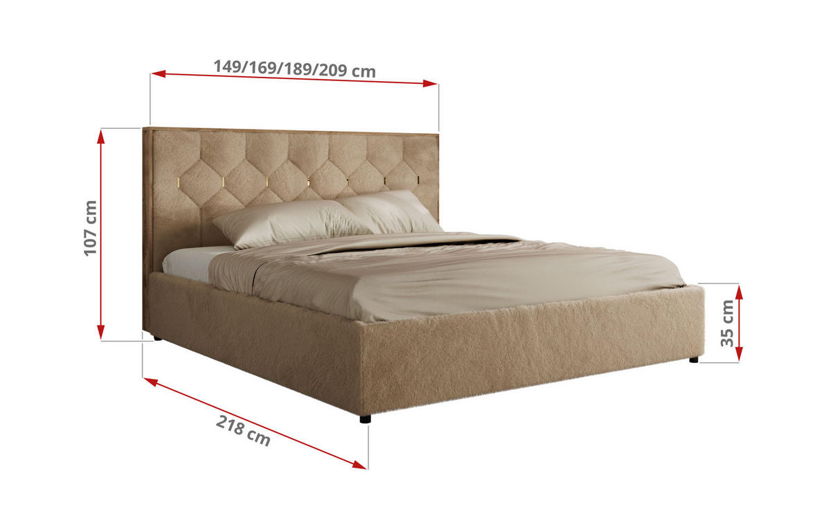 POLSTERBETT LARINO CLASSIC 160/200 - Beige Plüsch - ohne Matratze - Beige, Textil (160/200cm) - MKS