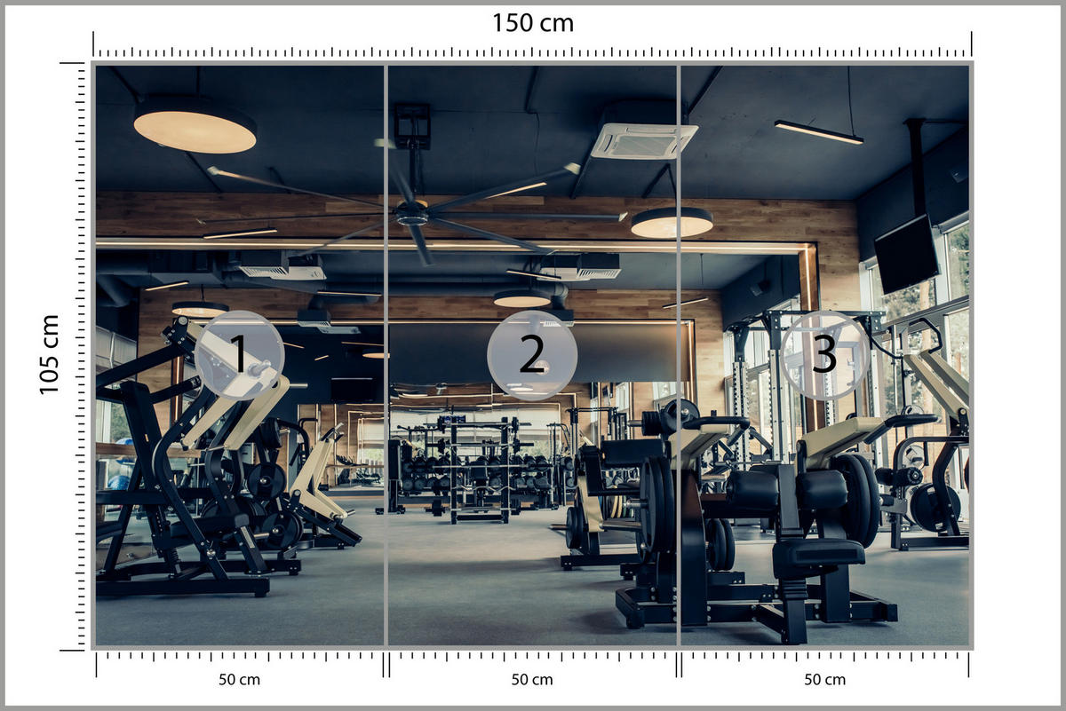 FOTOTAPETE Modernes Fitnessstudio Trainingsgeräte Sport 150x105 - Schwarz/Braun, Papier (150/105cm) - Muralo