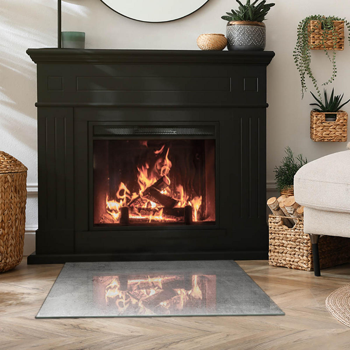 GLASPLATTE für Kamin 80x60 cm - Grau, Glas (80/60/0.4cm) - TULUP