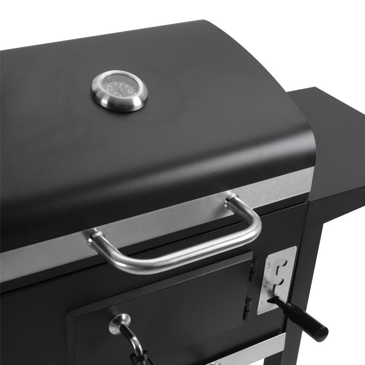 HOLZKOHLEGRILL aus Karbonstahl in Schwarz für das Outdoor-Kochen Belüftung Mobilität 109 cm B × 46 cm T × 106,5 cm H - Schwarz, Metall (109/106.5/46cm) - Livingandhome