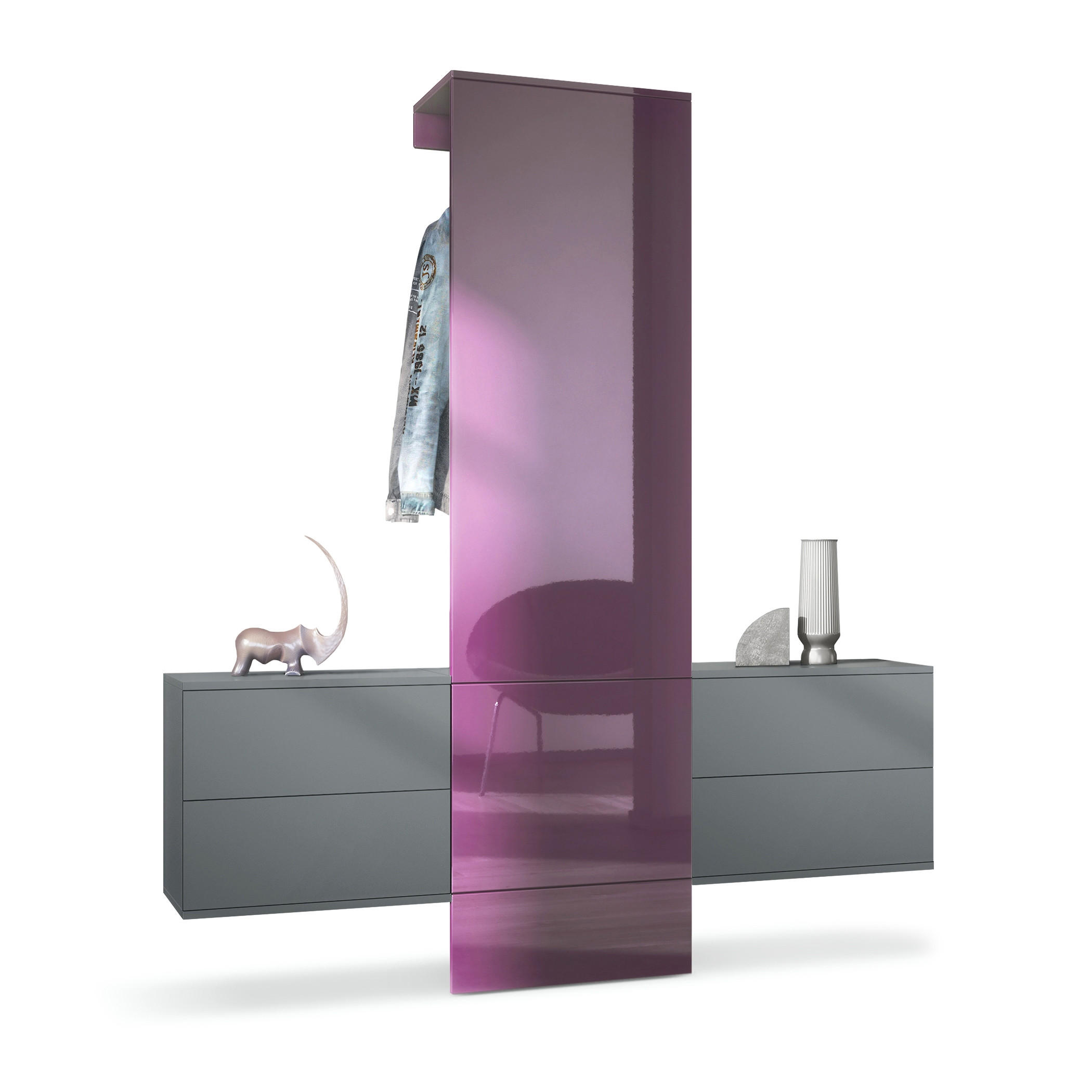 GARDEROBE Carlton Paneel in Brombeer Hochglanz - Brombeere, Holzwerkstoff (157/193/35cm) - Vladon