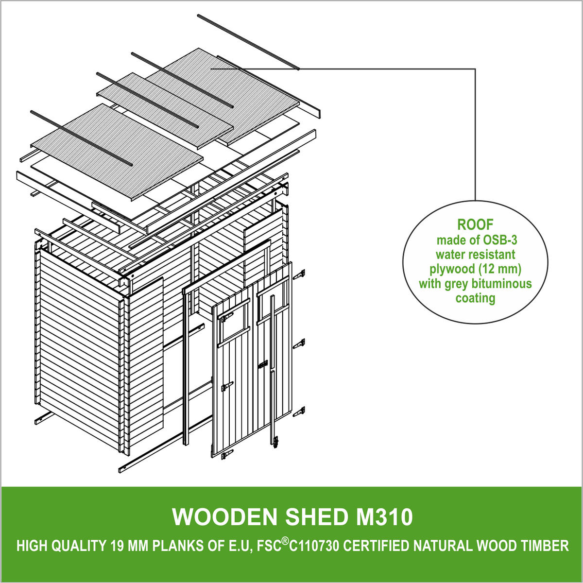 HOLZ-GARTHENHAUS - B239xL142xH200 cm/ 2,63 m2 - M310 - Beige, Holz (239/200/142cm) - Timbela