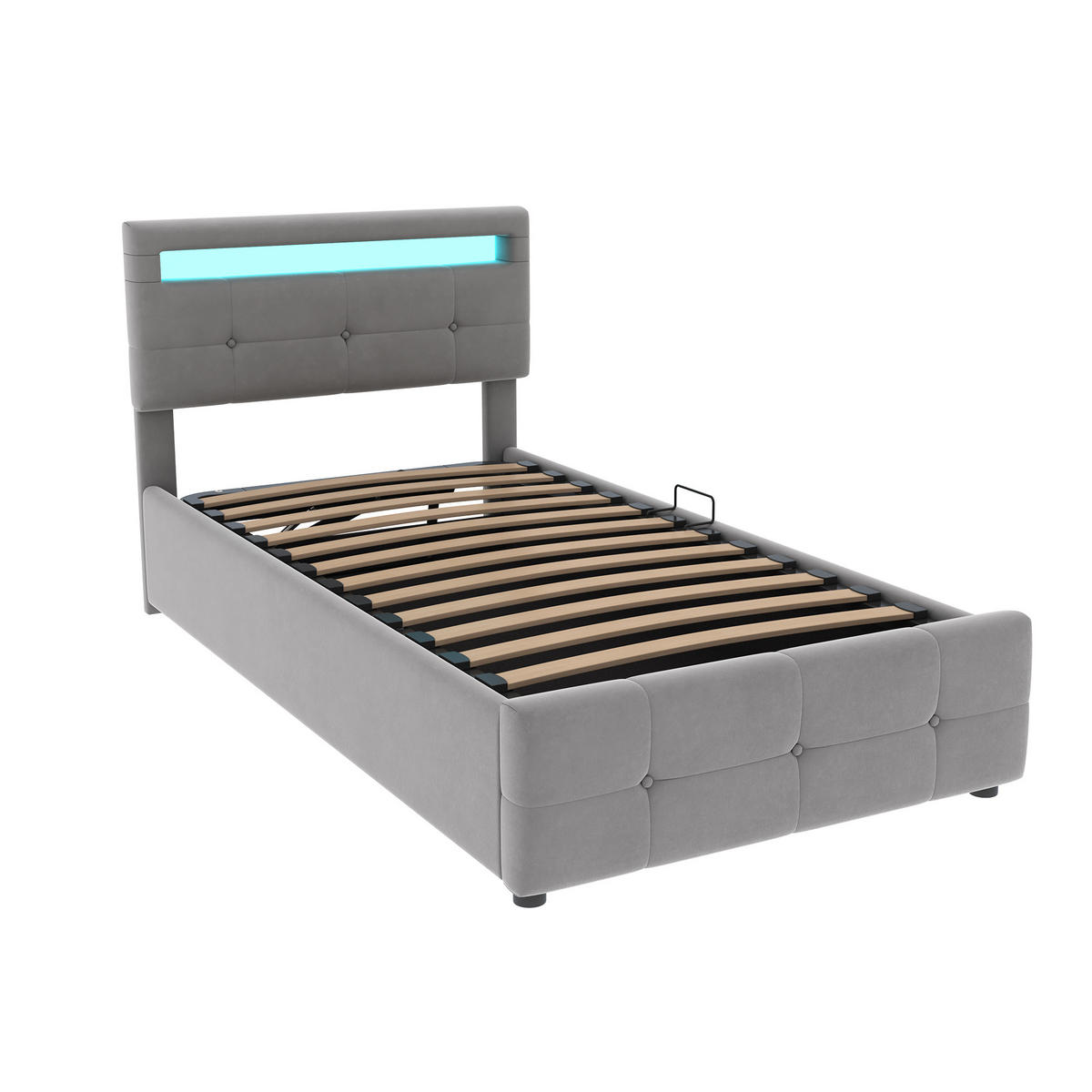 POLSTERBETT 90/200 cm Grau mit LED-Beleuchtung und hydraulischem Stauraum - Grau, Textil (90/200cm) - OKWISH